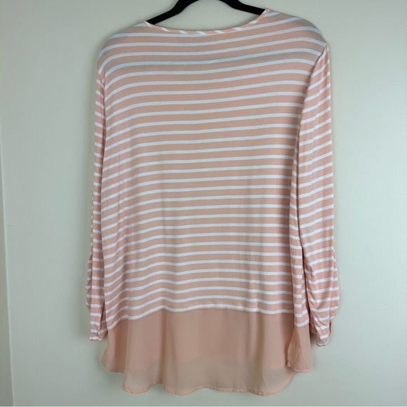 Chico’s salmon color striped rayon blend blouse top size 2 / large - Picture 5 of 7